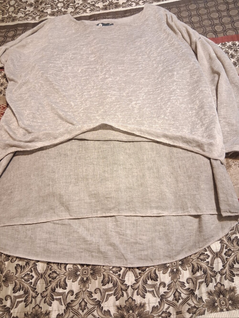 Made In Italy Women Long Sleeve Tunic Top Crewneckline  Loungelook Taupe SzM - Picture 9 of 10